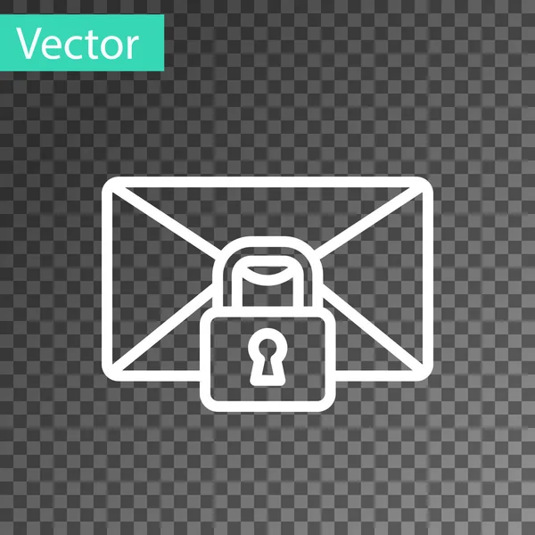 White line Mail message lock password icon isolated on transparent background. Envelope with padlock. Private, security, secure, protection, privacy. Vector — Stockvektor