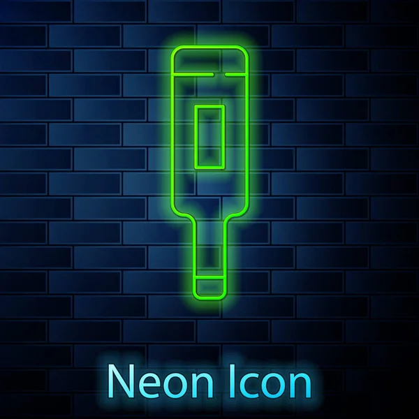 Ligne de néon lumineux Thermomètre médical pour icône d'examen médical isolé sur fond de mur de brique. Vecteur. — Image vectorielle