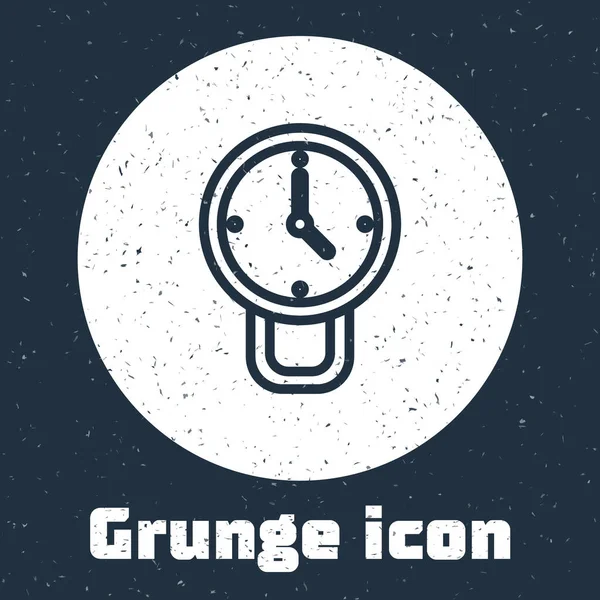 Línea Grunge Icono del reloj aislado sobre fondo gris. Símbolo de tiempo. Dibujo vintage monocromo. Vector — Vector de stock