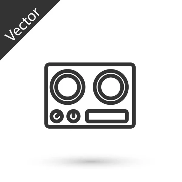 Línea gris Icono de estufa de gas aislado sobre fondo blanco. Signo de cocina. Hob con cuatro quemadores de círculo. Vector — Vector de stock