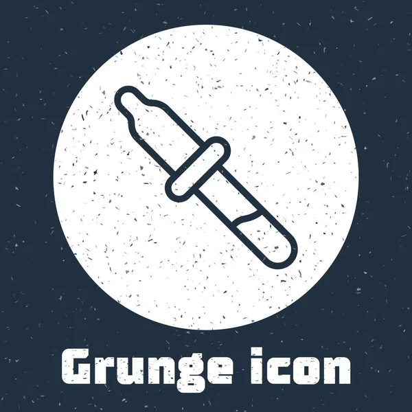 Grunge line Pipette icon isolated on grey background. Element of medical, chemistry lab equipment. Medicine symbol. Monochrome vintage drawing. Vector — Image vectorielle