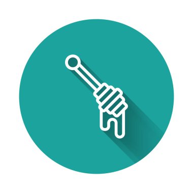 Beyaz çizgi Bal Çubuğu simgesi uzun gölge arkaplanı ile izole edilmiş. Tatlı kepçe. Yeşil daire düğmesi. Vektör