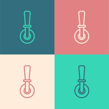 Pop Art Line Pizza Bıçak ikonu renk arkaplanında izole edildi. Pizza kesme tabelası. Çelik mutfak gereçleri. Vektör