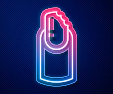 Glowing neon line Broken nail icon isolated on blue background. Cracked fingernail. Vector