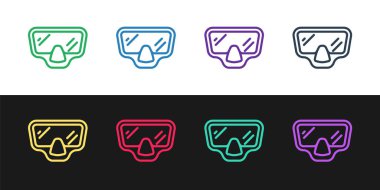 Set line Diving mask icon isolated on black and white background. Extreme sport. Diving underwater equipment. Vector