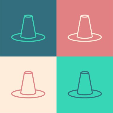 Pop art line Traditional korean hat icon isolated on color background. Vector