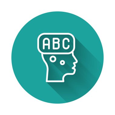 White line Learning foreign languages icon isolated with long shadow background. Green circle button. Vector