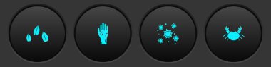 Set Sesame seeds, Hand with psoriasis or eczema, Bacteria and Crab icon. Vector