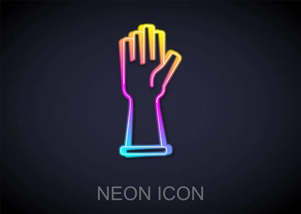 Leuchtende Neon-Linie Gummihandschuhe Symbol isoliert auf schwarzem Hintergrund. Handschutzschild aus Latex. Reinigungsgeräte für den Hausgebrauch. Vektor — Stockvektor
