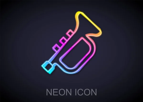 Linea luminosa al neon Strumento musicale icona a tromba isolata su sfondo nero. Vettore — Vettoriale Stock
