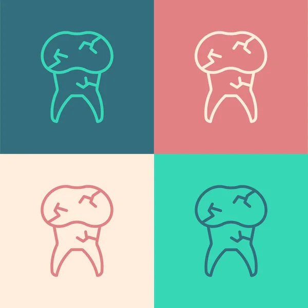 Поп-арту лінія Зуб з піктограмою карієсу ізольовано на кольоровому фоні. Розпад зубів. Векторні — стоковий вектор