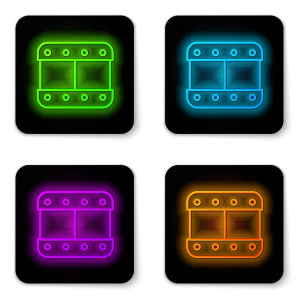 Ragyogó neon vonal Play Video ikon elszigetelt fehér háttér. Filmszalag tábla. Fekete négyzet gomb. Vektor — Stock Vector