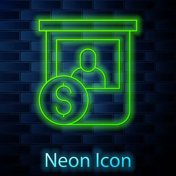 Leuchtende Neon Line Casino Chips tauschen auf Stapeln von Dollars Symbol isoliert auf Backsteinwand Hintergrund. Vektor — Stockvektor