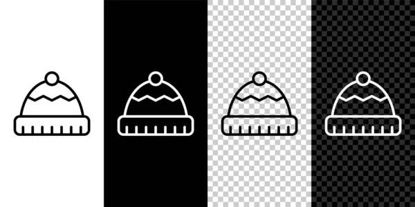 Set line Winter hat icon isolated on black and white, transparent background. Vector — Διανυσματικό Αρχείο