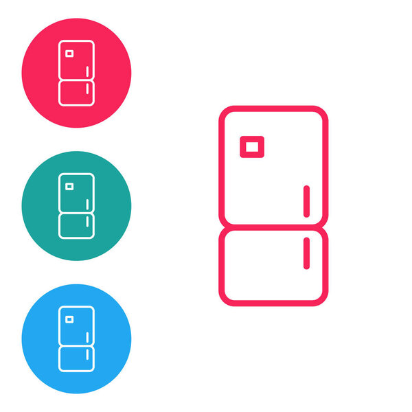 Красная линия Refrigerator значок изолирован на белом фоне. Холодильник-морозильник. Бытовая техника и техника. Установите иконки в кнопки круга. Вектор