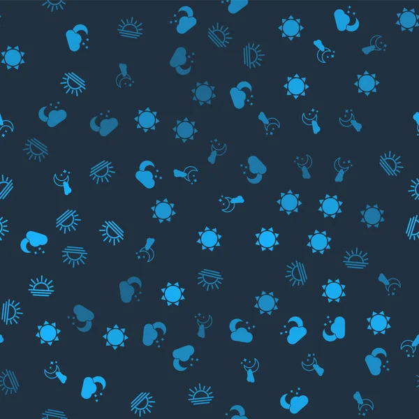 Set Cloud with moon and stars, Sun, and Sunset on seamless pattern. Vector — Vetor de Stock