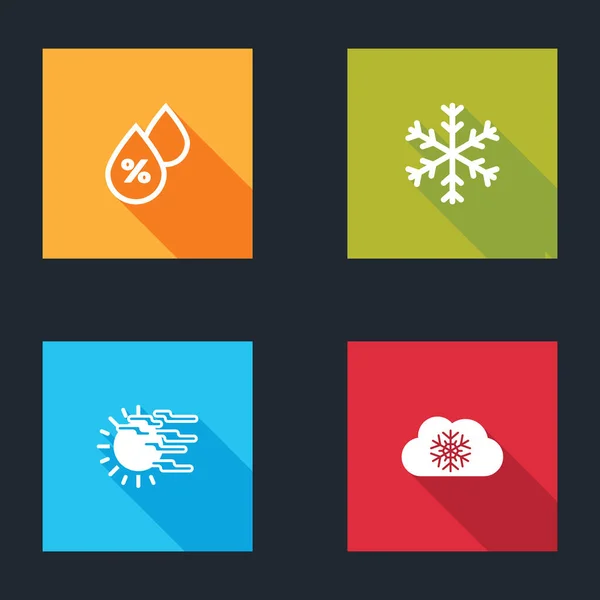 Set Water drop percentage, Snowflake, Fog and sun and Cloud with snow icon. Vector — стоковый вектор