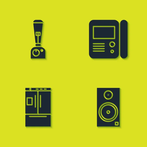 Set Blender, Stereo speaker, Refrigerator and House intercom system icon. Vector — Archivo Imágenes Vectoriales