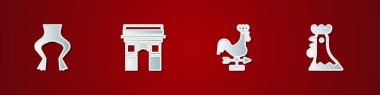 Set Frog legs, Triumphal Arch, Rooster weather vane and French rooster icon. Vector