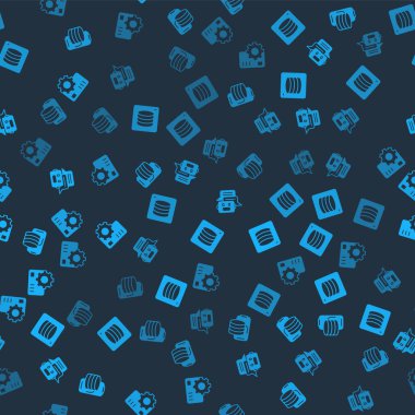 Set Cloud technology data transfer, Server, Data, Chat bot and Neural network on seamless pattern. Vector