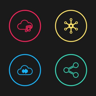 Set line Music streaming service, Share, Network and icon. Vector