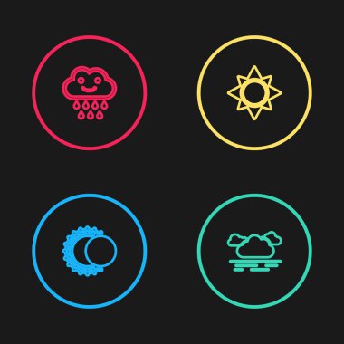 Set line Eclipse of the sun, Cloud, Sun and with rain icon. Vector