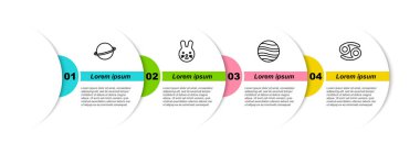 Set line Planet Saturn, Rabbit zodiac, Jupiter and Cancer. Business infographic template. Vector