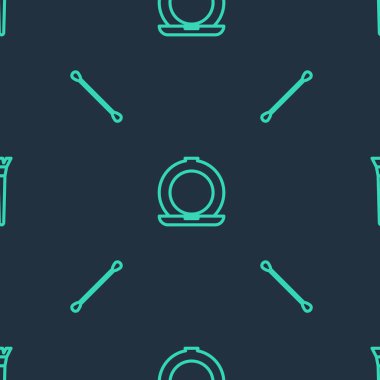 Set line Makeup powder with mirror, Cotton swab for ears and brush on seamless pattern. Vector