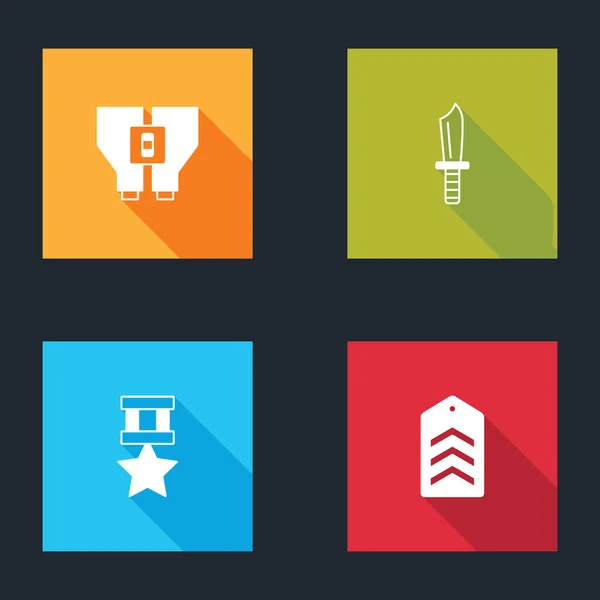 Set Binoculars, Military knife, reward medal and Chevron icon. Vector —  Vetores de Stock