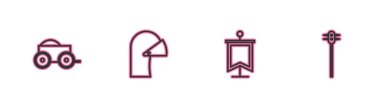 Set line Wooden four-wheel cart, Medieval flag, iron helmet and chained mace ball icon. Vector