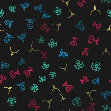 Set line Man with third eye, Jesus Christ, Christian cross on chain and chalice on seamless pattern. Vector
