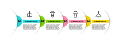 Set line Chandelier, LED light bulb, Table lamp and Lamp hanging. Business infographic template. Vector