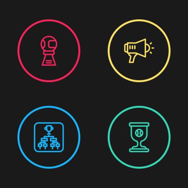 Set line Championship tournament bracket, Award cup with baseball ball, Megaphone and icon. Vector
