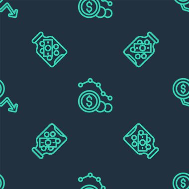 Set line Dollar rate decrease, Glass money jar with coin and on seamless pattern. Vector