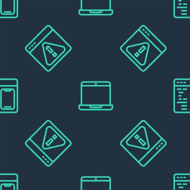 Set line Laptop, Browser with exclamation mark and Software on seamless pattern. Vector