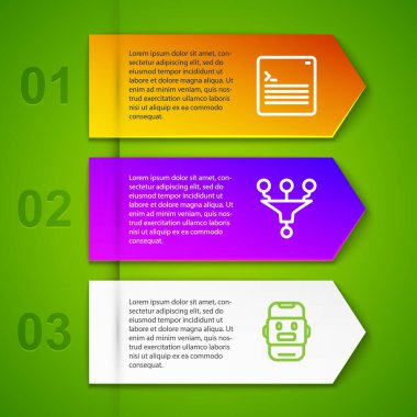 Set line Web developer programming code, Funnel or filter and Chat bot. Business infographic template. Vector