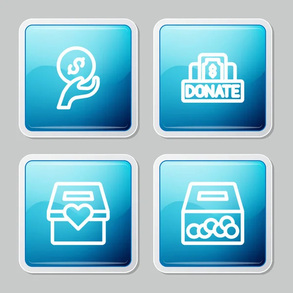 Establezca la línea de donación y caridad,, y el icono. Vector — Vector de stock