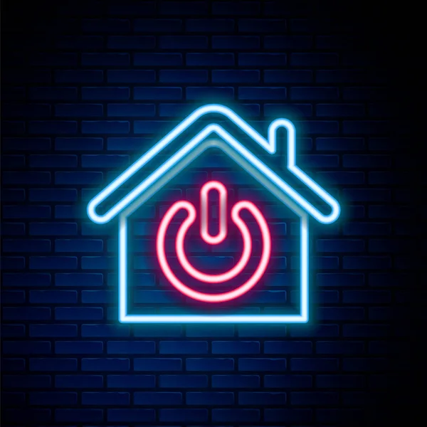 Leuchtende Neon-Linie Smart Home-Symbol isoliert auf Backsteinwand Hintergrund. Fernbedienung. Buntes Rahmenkonzept. Vektor — Stockvektor