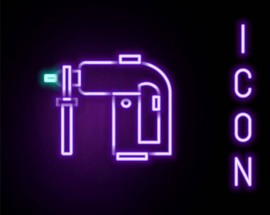 Parlayan neon hattı. Siyah zemin üzerinde izole edilmiş elektrikli döner çekiç matkap ikonu. İnşaat, onarım ve onarım için kullanılan bir alet. Renkli taslak konsepti. Vektör