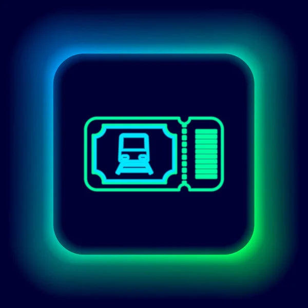 Glödande neon line Tåg biljett ikon isolerad på svart bakgrund. Järnvägsresor. Färgstarkt skisskoncept. Vektor — Stock vektor