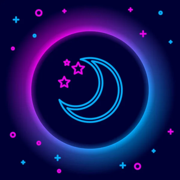 Ragyogó neon vonal Hold és csillagok ikon elszigetelt fekete alapon. Színes vázlat koncepció. Vektor — Stock Vector