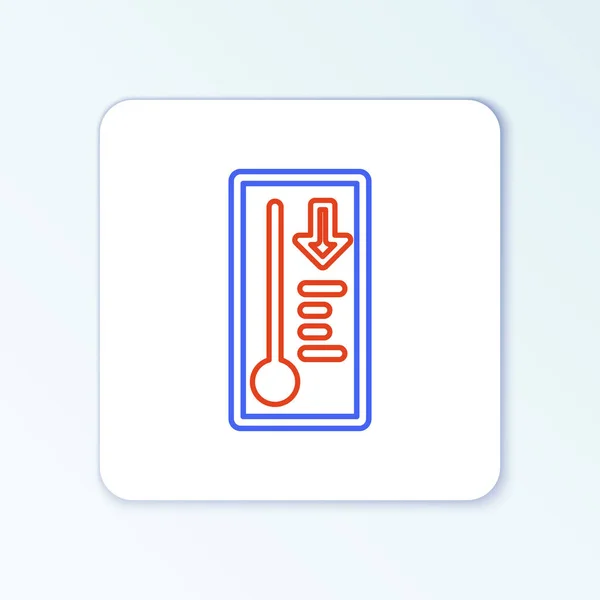 Thermomètre de météorologie linéaire mesurant la chaleur et l'icône froide isolées sur fond blanc. Équipement de thermomètre montrant le temps chaud ou froid. Concept de contour coloré. Vecteur — Image vectorielle