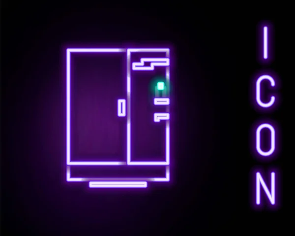 Ligne lumineuse néon Icône cabine de douche isolée sur fond noir. Concept de contour coloré. Vecteur — Image vectorielle