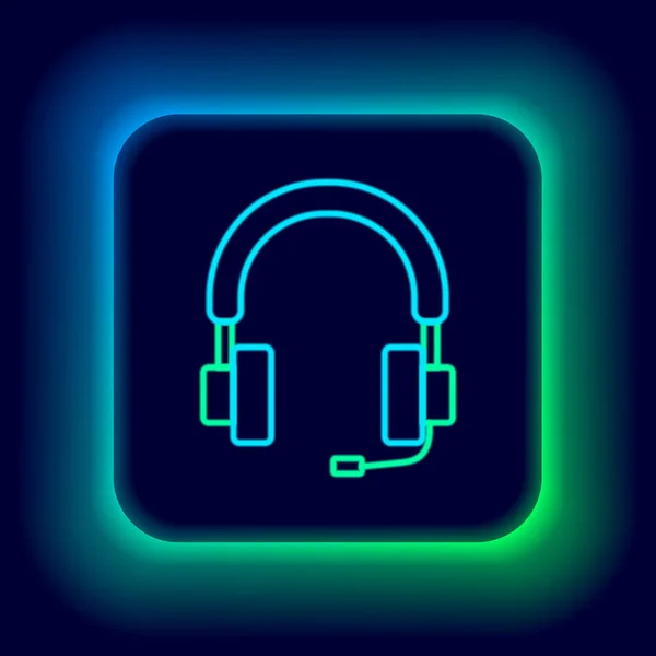Glowing neon line Headphones icon isolated on black background. Earphones. Concept for listening to music, service, communication and operator. Colorful outline concept. Vector — Stock Vector