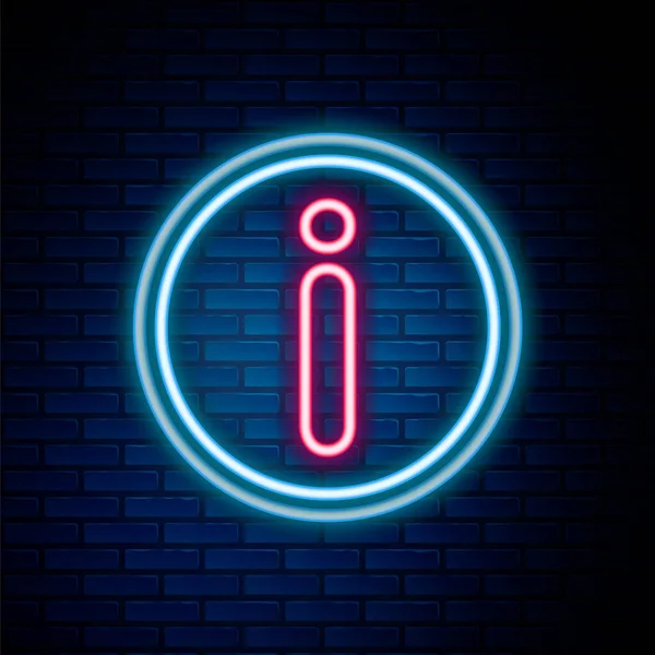 Glödande neon line Information ikonen isolerad på tegel vägg bakgrund. Färgstarkt skisskoncept. Vektor — Stock vektor
