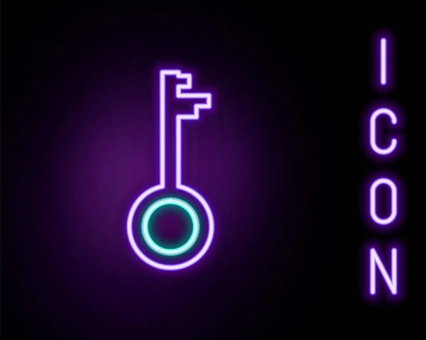 Świecąca neonowa linia Stara ikona klucza odizolowana na czarnym tle. Kolorowy koncept. Wektor — Wektor stockowy