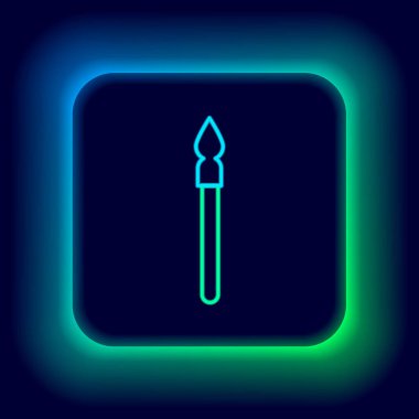 Parlayan neon hattı Ortaçağ mızrak simgesi siyah arkaplanda izole edildi. Ortaçağ silahı. Renkli taslak konsepti. Vektör