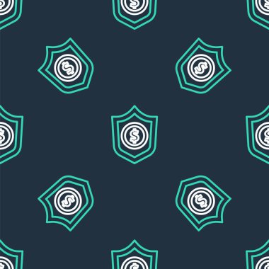 Dolar sembolü simgesi olan çizgi kalkanı siyah arka planda izole edilmiş. Güvenlik kalkanı koruması. Para güvenliği konsepti. Vektör