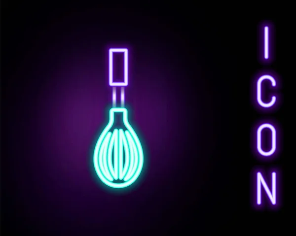 Glödande neon line Kök visp ikon isolerad på svart bakgrund. Matlagningsredskap, äggvisp. Bestick-skylt. Symbolen för livsmedelsmix. Färgstarkt skisskoncept. Vektor — Stock vektor