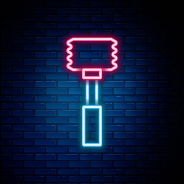 Glowing neon line Kitchen hammer icon isolated on brick wall background. Meat hammer. Colorful outline concept. Vector — 图库矢量图片